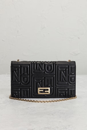 FWRD Renew Fendi Embossed Wallet On Chain in Black