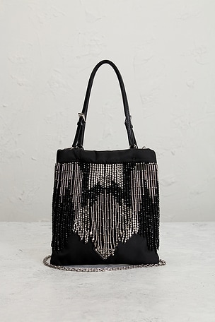FWRD Renew Prada Nylon Fringe Tote Bag in Black