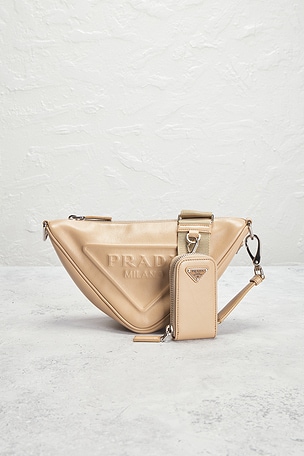 FWRD Renew Prada Triangle Shoulder Bag in Tan