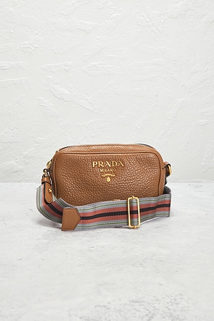 FWRD Renew Prada Vitello Phenix Camera Bag in Tan