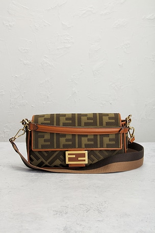 FWRD Renew Fendi Vitello King FF Embroidered Re-Edition Baguette Shoulder Bag