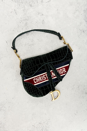 FWRD Renew Dior Velvet Crocodile Effect Saddle Bag