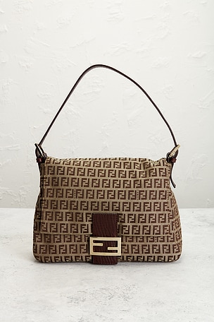 FWRD Renew Fendi Zucca Mama Forever Baguette Shoulder Bag in Beige