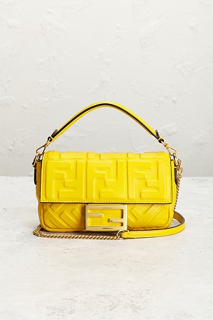 FWRD Renew Fendi Zucca Mini Baguette Shoulder Bag in Yellow