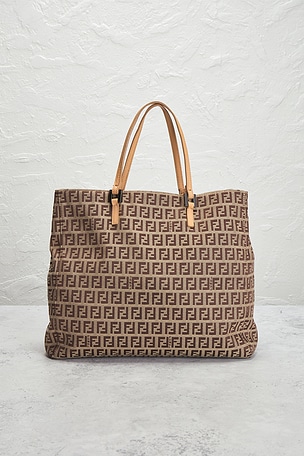 FWRD Renew Fendi Zucca Tote Bag in Beige