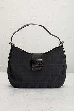 FWRD Renew Fendi Zucca Shoulder Bag in Black
