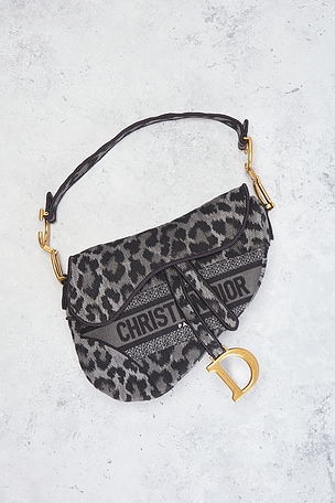 FWRD Renew Dior Mizza Embroidered Saddle Bag in Grey