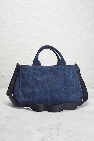 FWRD Renew Prada Denim Canapa Tote Bag