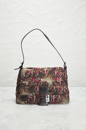 FWRD Renew Fendi Zucca Bird Mama Baguette Shoulder Bag in Black