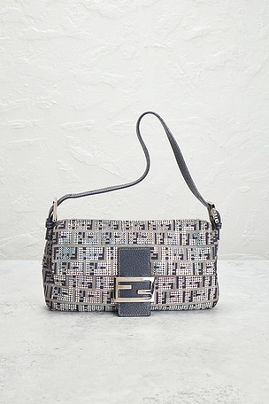 FWRD Renew Fendi Zucchino Crystal Baguette Shoulder Bag in Blue