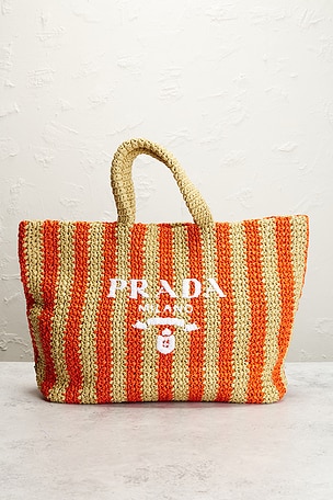FWRD Renew Prada Raffia Tote Bag in Multi