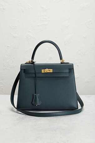 FWRD Renew Hermes Epsom Kelly 25 Sellier Handbag in Dark Green