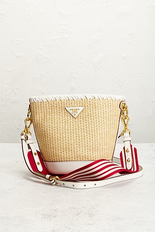 FWRD Renew Prada Raffia Bucket Bag