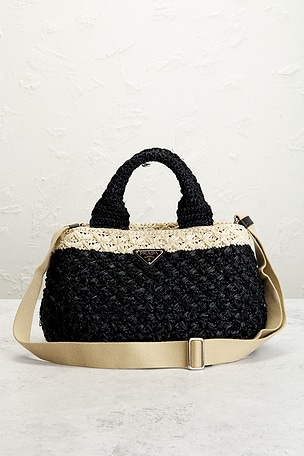 FWRD Renew Prada Raffia Convertible Tote Bag in Black