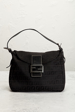 FWRD Renew Fendi Zucchino Mama Baguette Shoulder Bag in Black