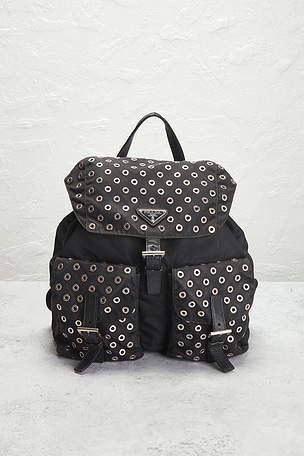 FWRD Renew Prada Grommet Embellished Tessuto Backpack in Black