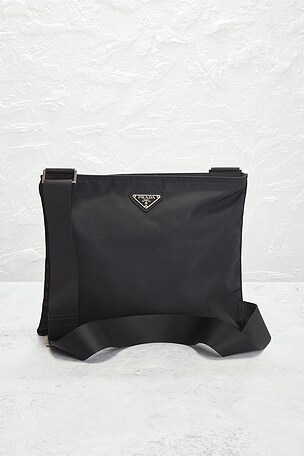 FWRD Renew Prada Tessuto Messenger Bag in Black