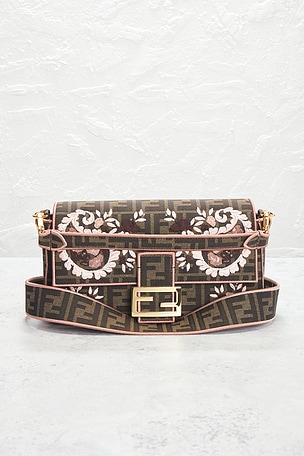 FWRD Renew Fendi Zucca Embroidered Baguette Shoulder Bag