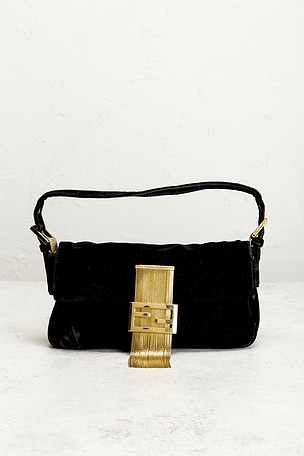 FWRD Renew Fendi Velvet Baguette Shoulder Bag in Navy