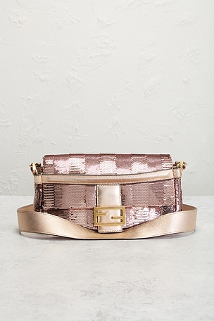 FWRD Renew Fendi Sequin Baguette Shoulder Bag in Pink