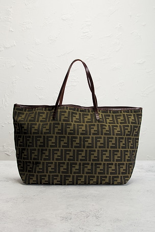 FWRD Renew Fendi Zucca Roll Tote Bag in Brown