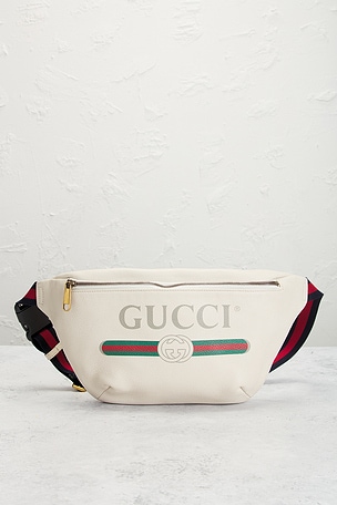 FWRD Renew Gucci Logo Belt Bag in White