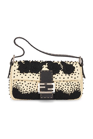 Fendi Limited Edition Raffia Flower Embroidered Baguette Shoulder Bag FWRD Renew