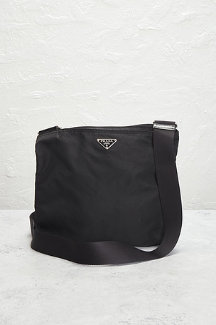 FWRD Renew Prada Tessuto Flat Messenger Bag in Black
