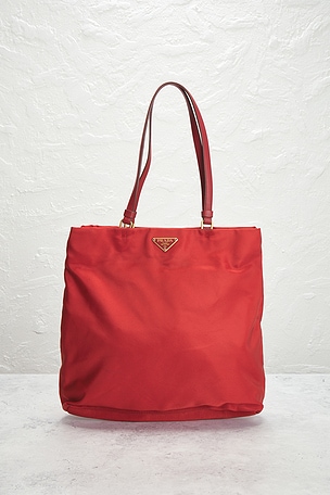 FWRD Renew Prada Tessuto Tote Bag in Red