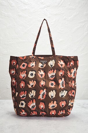 FWRD Renew Prada Floral Tessuto Stampato Tote Bag in Brown