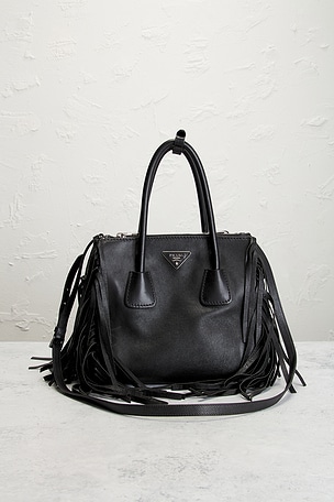 FWRD Renew Prada Cervo Fringe Handbag in Black