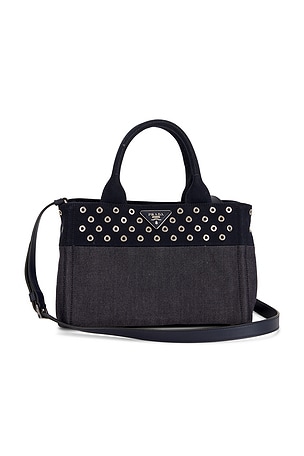 Prada Studded Denim Canapa Tote Bag FWRD Renew