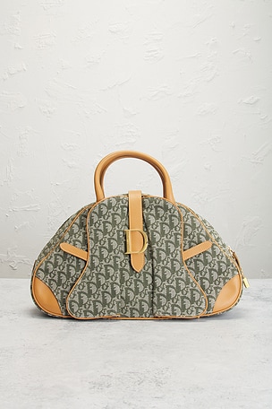 FWRD Renew Dior Vintage Diorissimo Double Saddle Bowler Bag in Beige