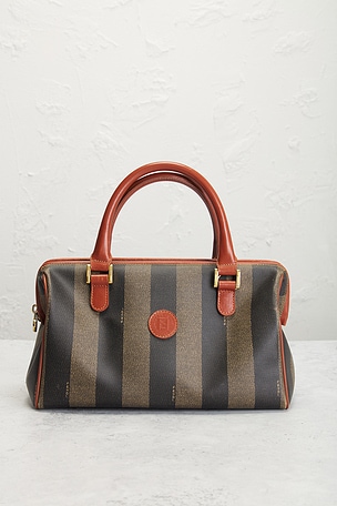 FWRD Renew Fendi Pequin Handbag in Green,Brown