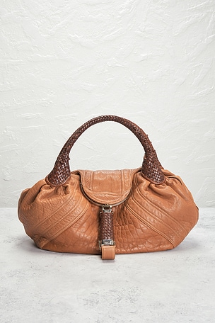 FWRD Renew Fendi Zucca Spy Handbag in Tan