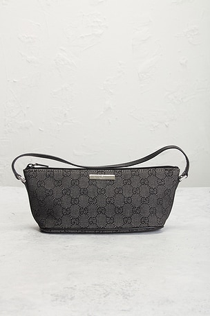 FWRD Renew Gucci Denim GG Boat Pochette Shoulder Bag in Black