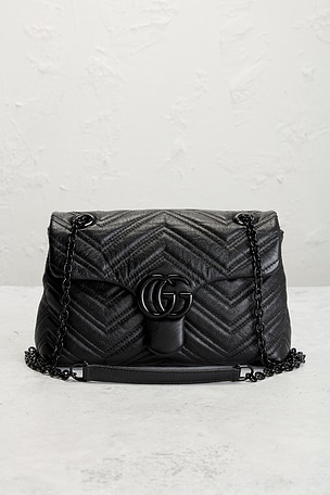 FWRD Renew Gucci GG Marmont Shoulder Bag in Black