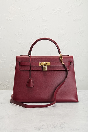 FWRD Renew Hermes Courchevel Kelly 28 Handbag in Burgundy