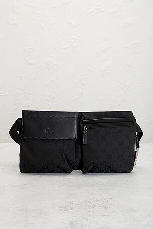 FWRD Renew Gucci Double Pocket Belt Bag in Black