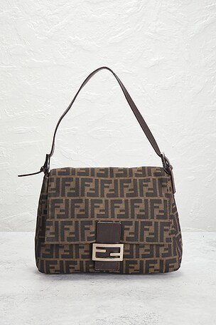 FWRD Renew Fendi Zucca Mama Forever Baguette Shoulder Bag in Brown