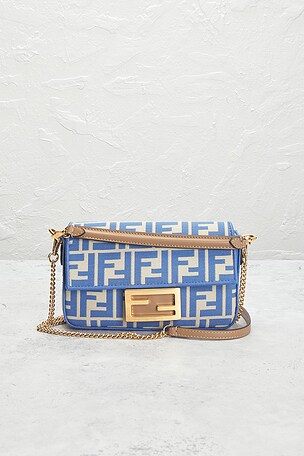 FWRD Renew Fendi Zucca Baguette Shoulder Bag in Blue