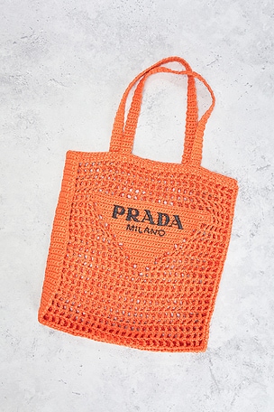 FWRD Renew Prada Crochet Raffia Tote Bag
