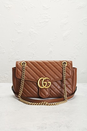 FWRD Renew Gucci GG Marmont Shoulder Bag in Brown