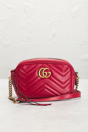 FWRD Renew Gucci Mini GG Marmont Shoulder Bag in Red