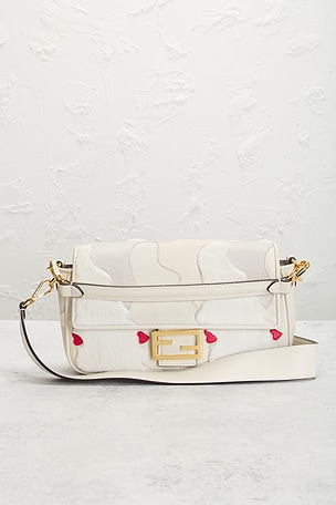 FWRD Renew Fendi Mink Fur Nappa Faces Baguette Shoulder Bag in Ivory