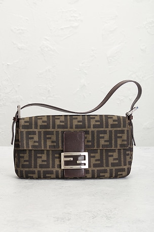 FWRD Renew Fendi Zucca Baguette Shoulder Bag in Brown