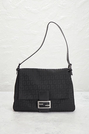 FWRD Renew Fendi Zucchino Mama Baguette Shoulder Bag in Black