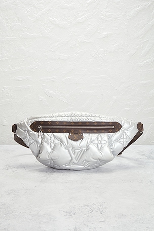 FWRD Renew Louis Vuitton Econyl Monogram Pillow Bumbag in Metallic Silver