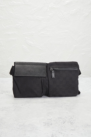 FWRD Renew Gucci Double Pocket Belt Bag in Black
