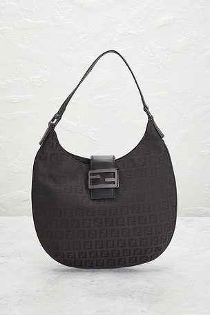 FWRD Renew Fendi Zucchino Hobo Bag in Black